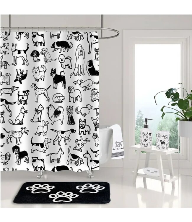 LAUREN TAYLOR DOG SHOWER CURTAIN WHITE/BLACK 70X72"