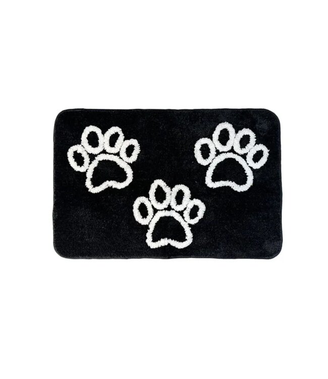 LAUREN TAYLOR DOG PAW PRINT BATH MAT WHITE/BLACK 20X30"