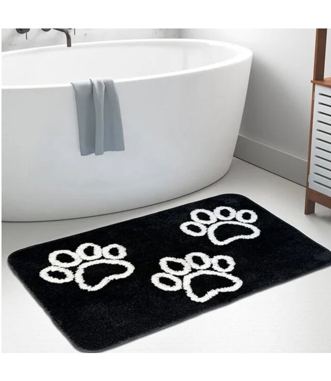 LAUREN TAYLOR DOG PAW PRINT BATH MAT WHITE/BLACK 20X30"