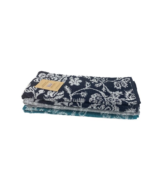 FLORAL TOWELS NAVY or GREY or GREEN