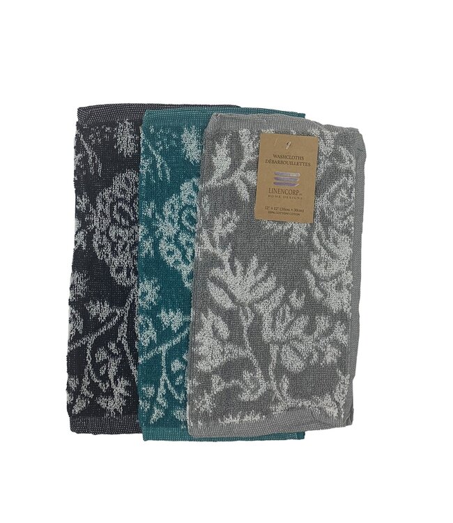 FLORAL TOWELS NAVY or GREY or GREEN