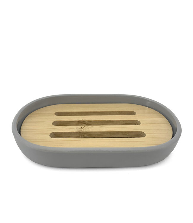 PANDA SOAP DISH GREY/BAMBOO