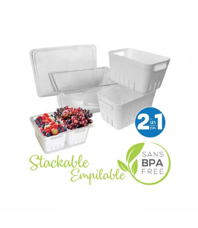 ERAware STACKABLE BIN w/DOUBLE COLANDER ORGANIZER 6.7 x 8.7 x 4"