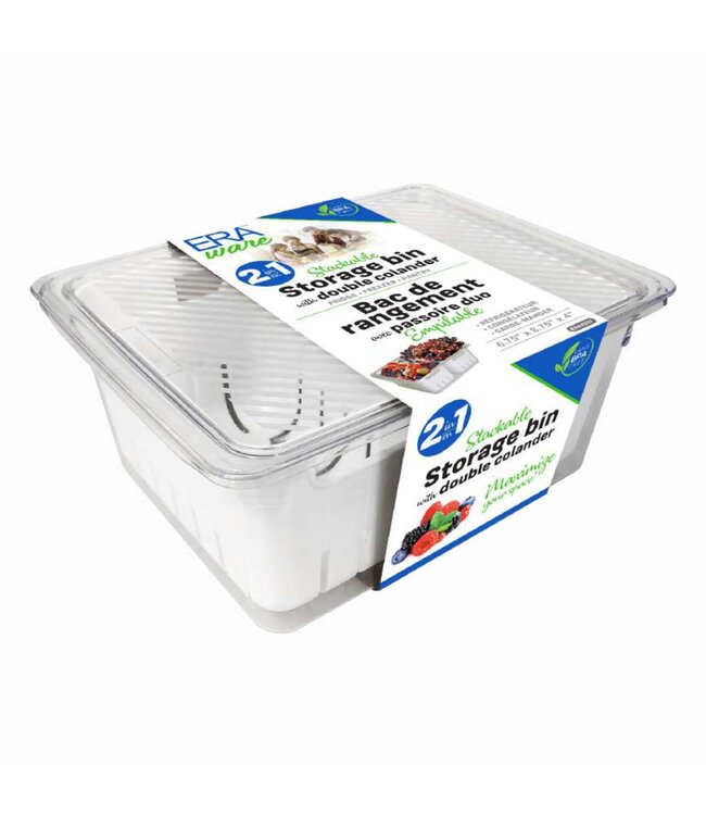 ERAware STACKABLE BIN w/DOUBLE COLANDER ORGANIZER 6.7 x 8.7 x 4"