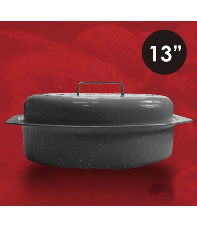 A LA CUISINE ENAMEL ROASTING PAN w/LID BLACK