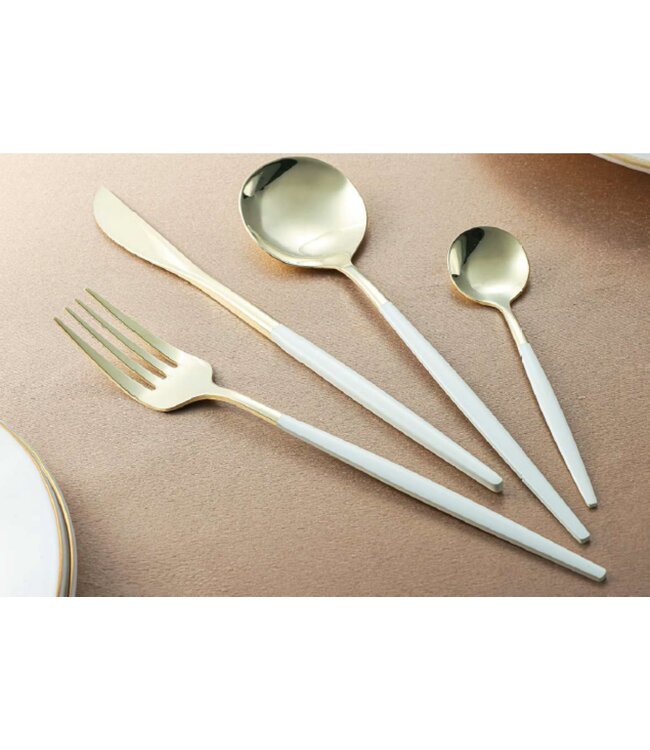 LAUREN TAYLOR 24PC CAMPINAS FLATWARE SET GOLD/WHITE