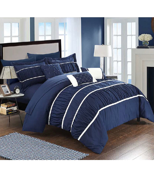 CHERYL 10 pc COMFORTER SET NAVY QUEEN