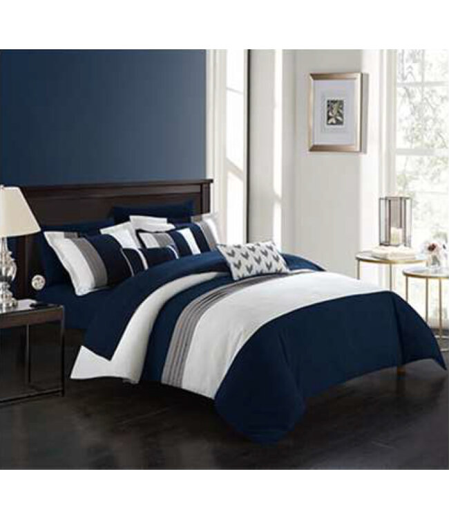 AYELET 10 pc COMFORTER SET NAVY QUEEN