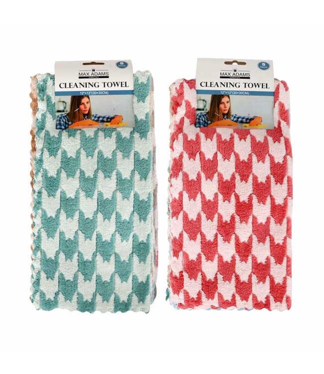 5PK PRINTED MICROFIBER CLEANING CLOTH AST 12x12"