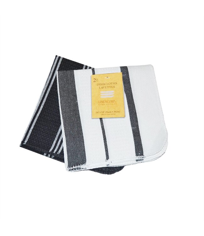 2PK STRIPE DISH CLOTH GREY 14X14"