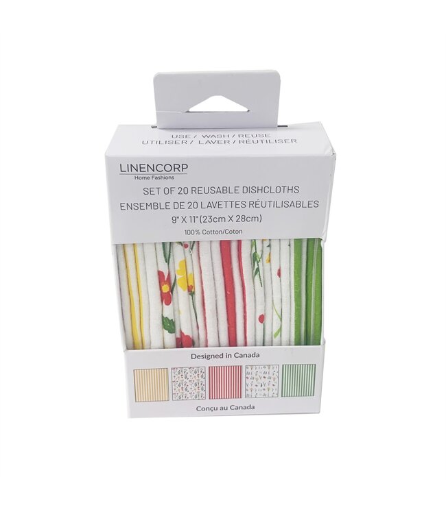 20pk REUSABLE DISH CLOTHS AST 9″x 11″