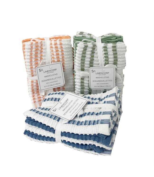 5pk STRIPED/SOLID FACE CLOTH AST 14X14"