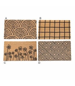 LAUREN TAYLOR PRINTED COIR MAT WITH PVC BACKING AST NATURAL/BLACK 18X30"