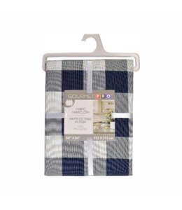 PLAID FABRIC TABLECLOTH NAVY 60" ROUND