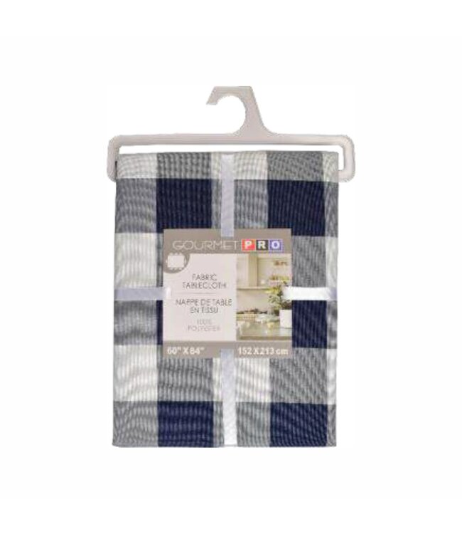 GOURMET PRO PLAID FABRIC TABLECLOTH NAVY 60" ROUND