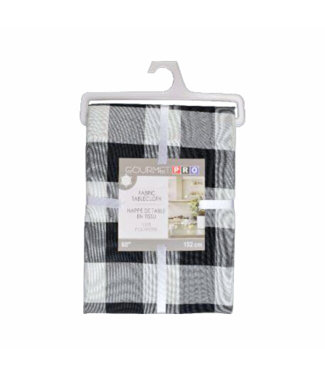 GOURMET PRO PLAID FABRIC TABLECLOTH BLACK 60" ROUND