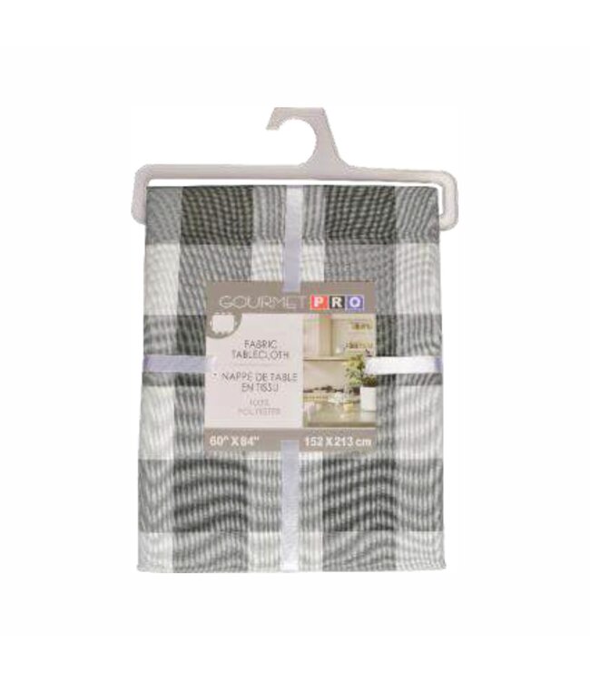 GOURMET PRO PLAID FABRIC TABLECLOTH GREY 60" ROUND