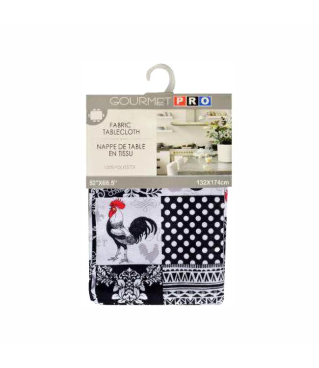 GOURMET PRO ROOSTER COLLECTION TABLECLOTH BLACK/WHITE