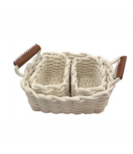 LAUREN TAYLOR 3Pc SET WHITE ROPE RECTANGULAR BASKET 6"