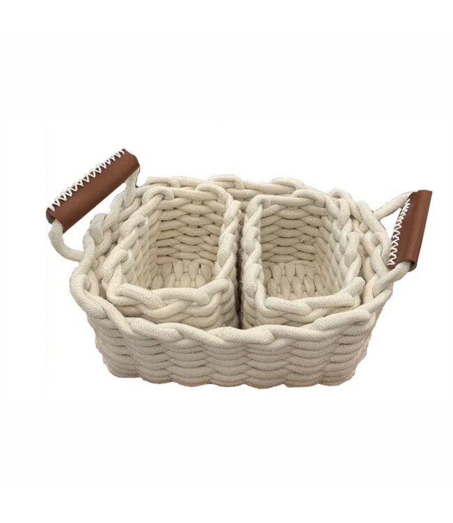 LAUREN TAYLOR 3Pc SET WHITE ROPE RECTANGULAR BASKET 6"