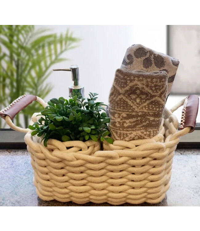 LAUREN TAYLOR 3Pc SET WHITE ROPE RECTANGULAR BASKET 6"