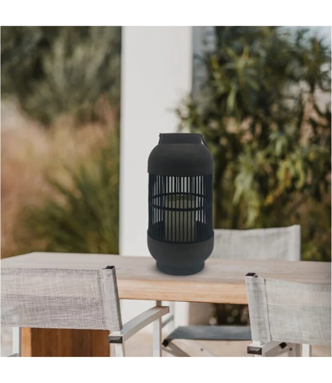 LAUREN TAYLOR CAGE SOLAR LANTERN DARK WOOD/BLACK 6" x 12.5"