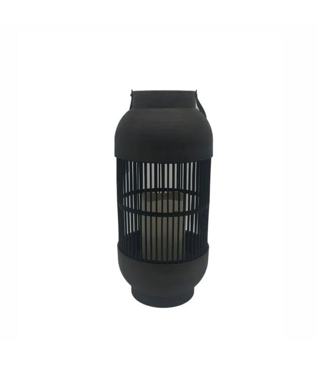 LAUREN TAYLOR CAGE SOLAR LANTERN DARK WOOD/BLACK 6" x 12.5"