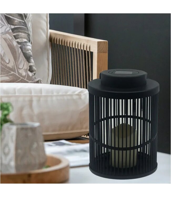 LAUREN TAYLOR CAGE SOLAR LANTERN BLACK 7" x 9.5"