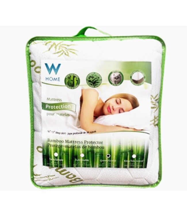 W HOME BAMBOO MATTRESS PAD WHITE/GREEN (MP6)