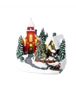 LAUREN TAYLOR MUSICAL LED CHURCH w/TURNING TREE DECOR 7.5" x5.3"x 7"