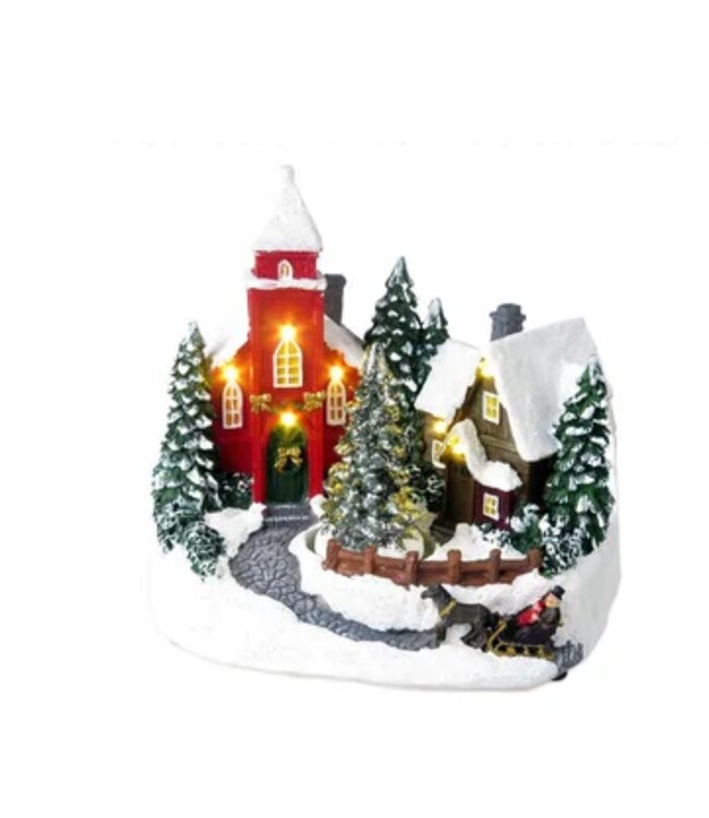 LAUREN TAYLOR MUSICAL LED CHURCH w/TURNING TREE DECOR 7.5" x5.3"x 7"