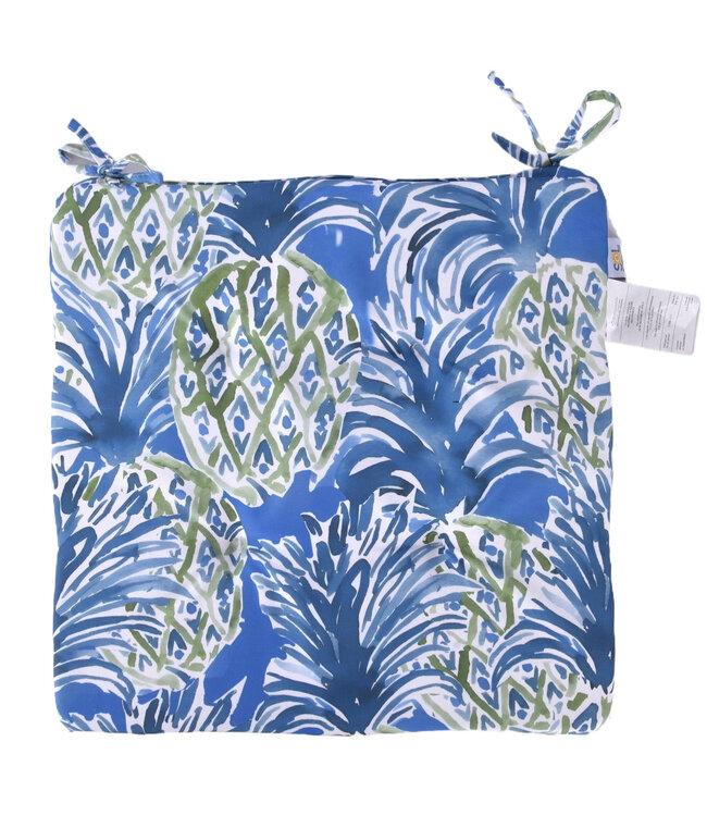 PINEAPPLE OUTDOOR 2pk CHAIR PAD PRINTED BLUE 17x17"