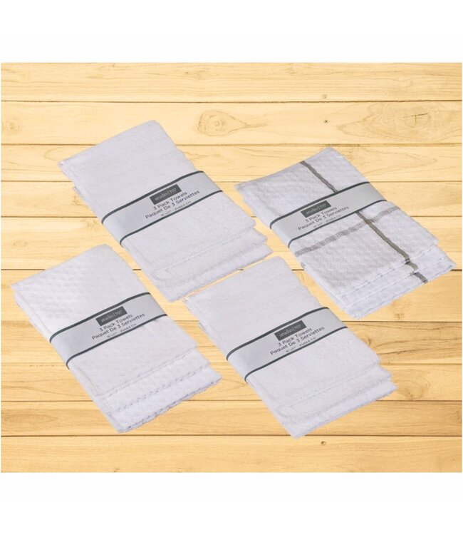 STUDIO 707 3Pk HAND TOWEL WHITE 16x27"