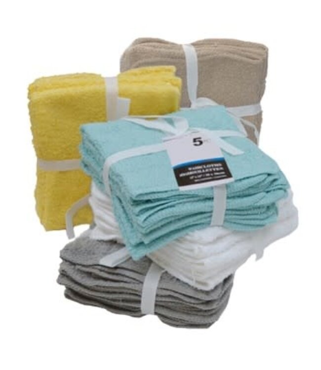 5pk SOLID AST FACE CLOTH 12X12"