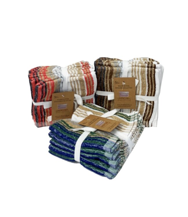 5pk STRIPE FACE CLOTH AST 12X12"