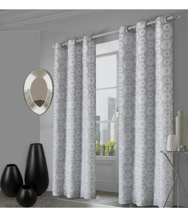 ANABELLE 2pk CIRCLE JACQUARD GROMMET TOP WINDOW PANELS 38x84"