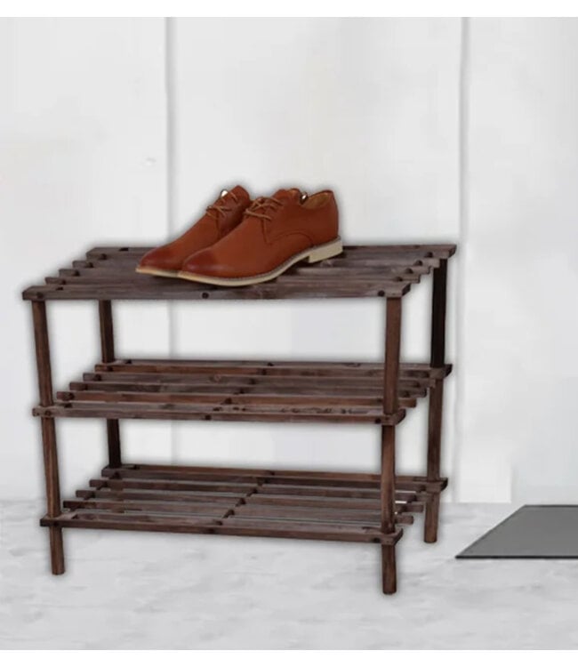 STUDIO 707 3 TIER WOODEN SHOE RACK w/ROD LEGS 25X10X19"