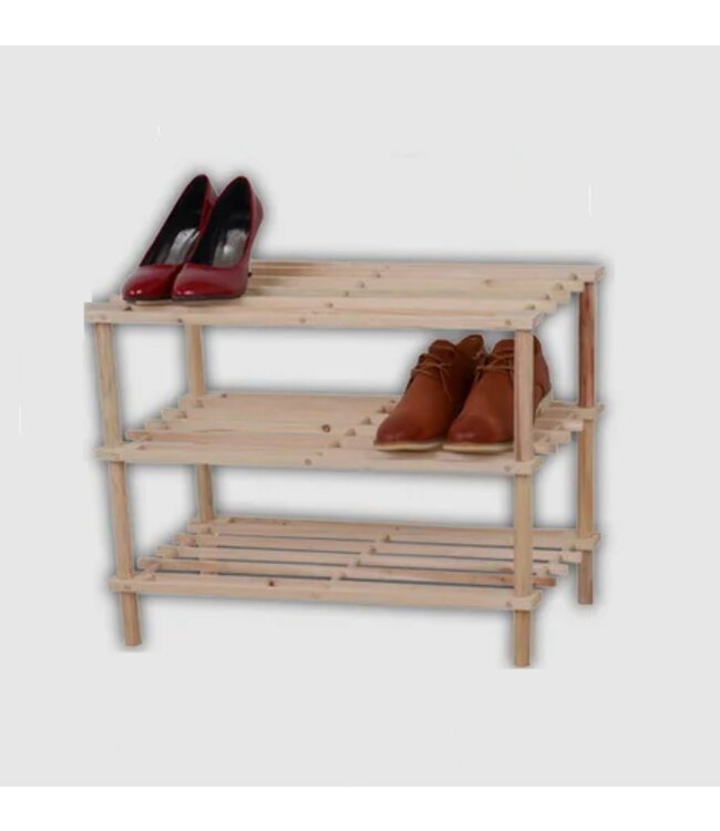STUDIO 707 3 TIER WOODEN SHOE RACK w/ROD LEGS 25X10X19"