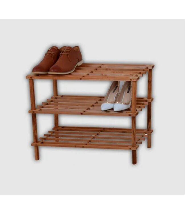 STUDIO 707 3 TIER WOODEN SHOE RACK w/ROD LEGS 25X10X19"