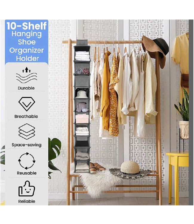 10 SHELF HANGING ORGANIZER GREY 12x10x53.5"