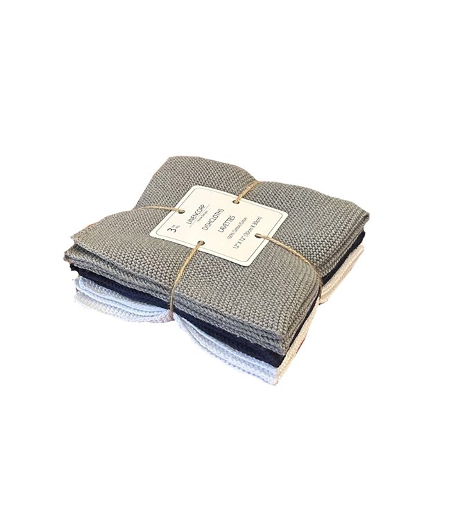 KNIT 3Pk DISH CLOTHS 12X12" AST (Light Grey OR Navy OR White)