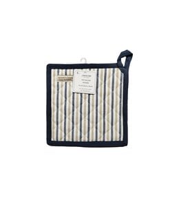 DENIM STRIPE POT HOLDER BLUE/TAUPE 9X9"