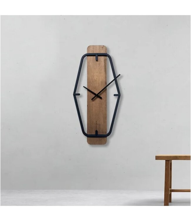 LAUREN TAYLOR WALL CLOCK IN METAL/WOOD BLACK HEXAGON 20X9.5X2"