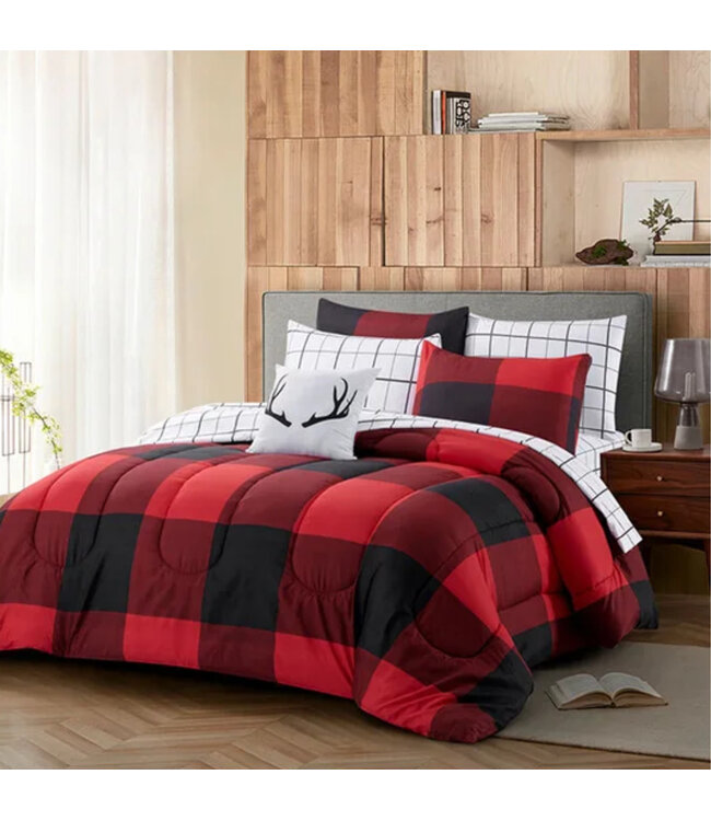RUSTIC CABIN LODGE 8Pc COMFORTER SET RED/BLACK