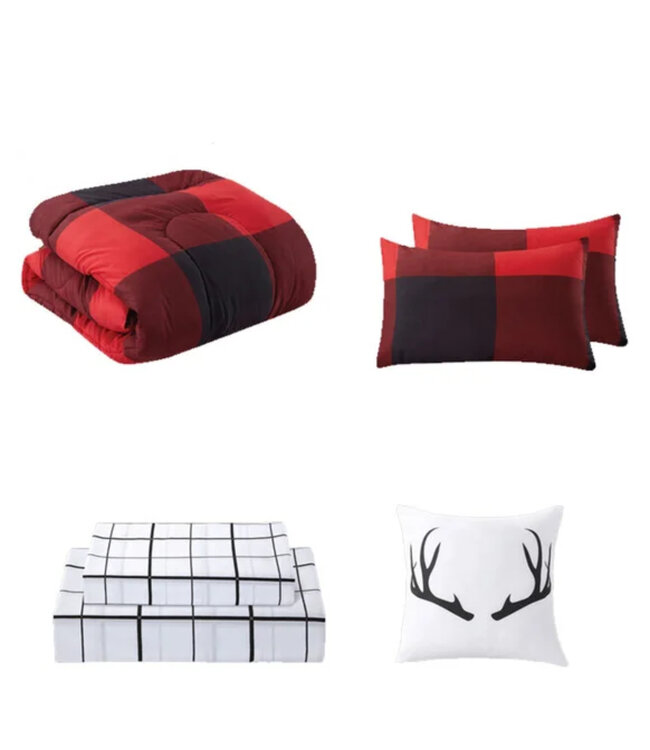 RUSTIC CABIN LODGE 8Pc COMFORTER SET RED/BLACK