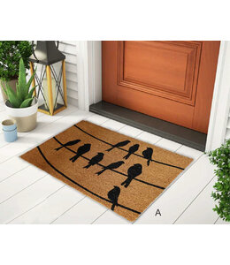 LAUREN TAYLOR COIR MAT BLACK PRINT w/PVC BACKING AST 18X30"