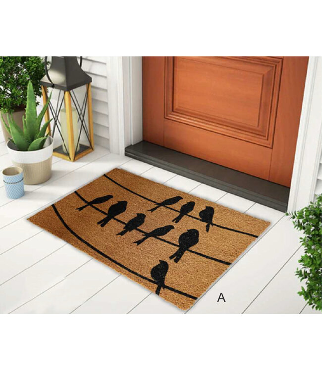 LAUREN TAYLOR COIR MAT BLACK PRINT w/PVC BACKING AST 18X30"