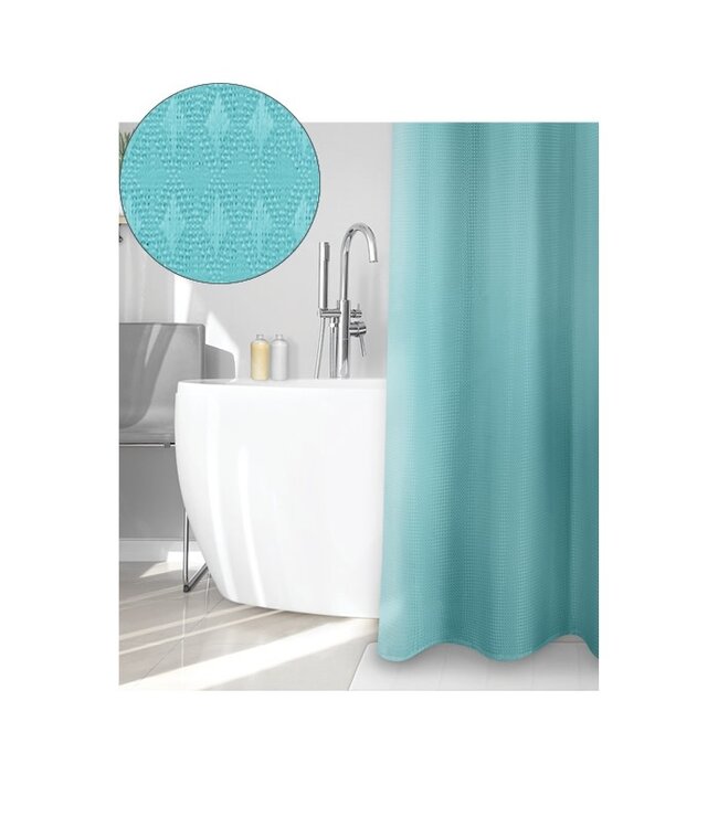 SOLID WAFFLE FABRIC SHOWER CURTAIN 70X72" AQUA