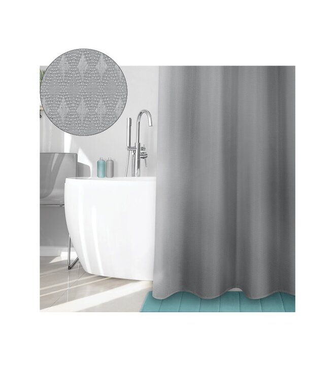 SOLID WAFFLE FABRIC SHOWER CURTAIN 70X72" CHARCOAL