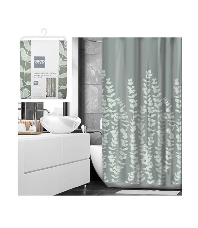 SAGE PRINTED FABRIC SHOWER CURTAIN 70X72"